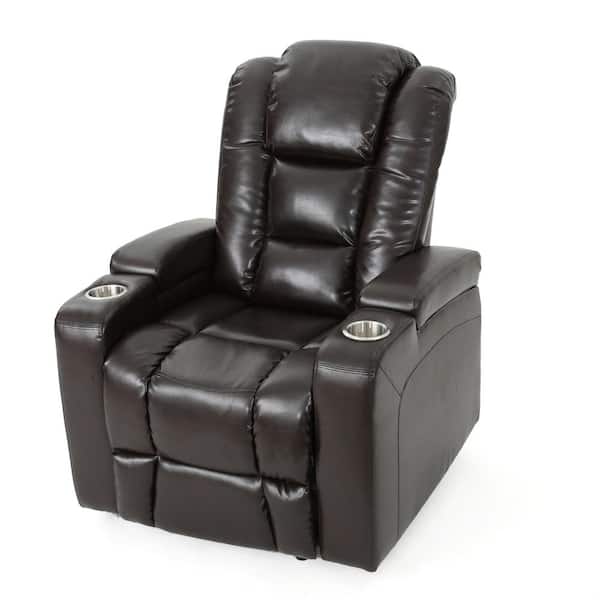 Noble House Emersyn Brown Faux Leather Glider Recliner
