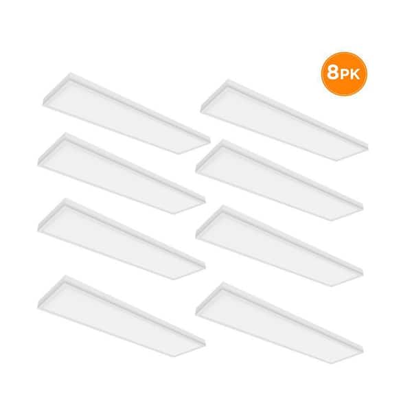 8-Pack PIVOT 4 ft. x 12 in. LED Flush Mount Ceiling Light, 4500LM, 55W, Selectable 3000K 4000K 5000K, Dimmable, White