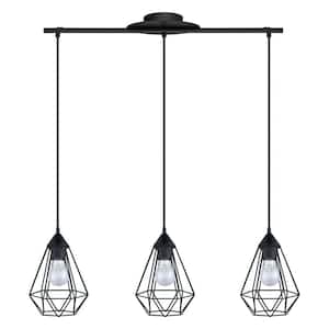 Tarbes 31.06 in. W x 72 in. H 3-Light Matte Black Linear Pendant Light with Metal Shades