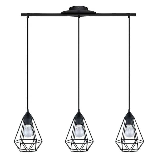 Eglo Tarbes 31.06 in. W x 72 in. H 3-Light Matte Black Linear Pendant Light with Metal Shades