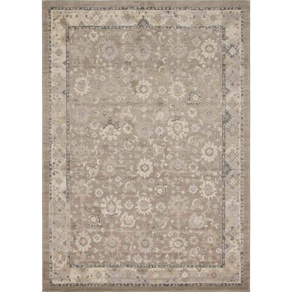 Penrose Vintage Overdyed Light Brown & Blue Floral Area Rug
