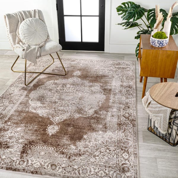 JONATHAN Y Rosalia Cottage Medallion Cream/Brown 5 ft. x 8 ft. Area Rug