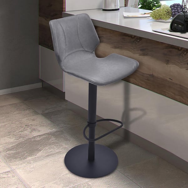 Armen Living Zuma 31 in. Vintage Gray Faux Leather and Black Metal Finish Adjustable Swivel Bar Stool