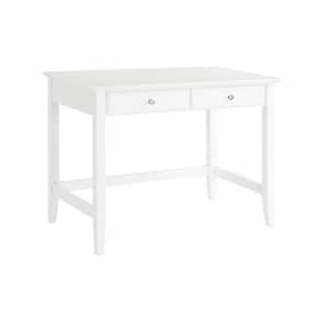 42 in. Rectangular White 2 Drawer Writing Desk with Built-In Storage