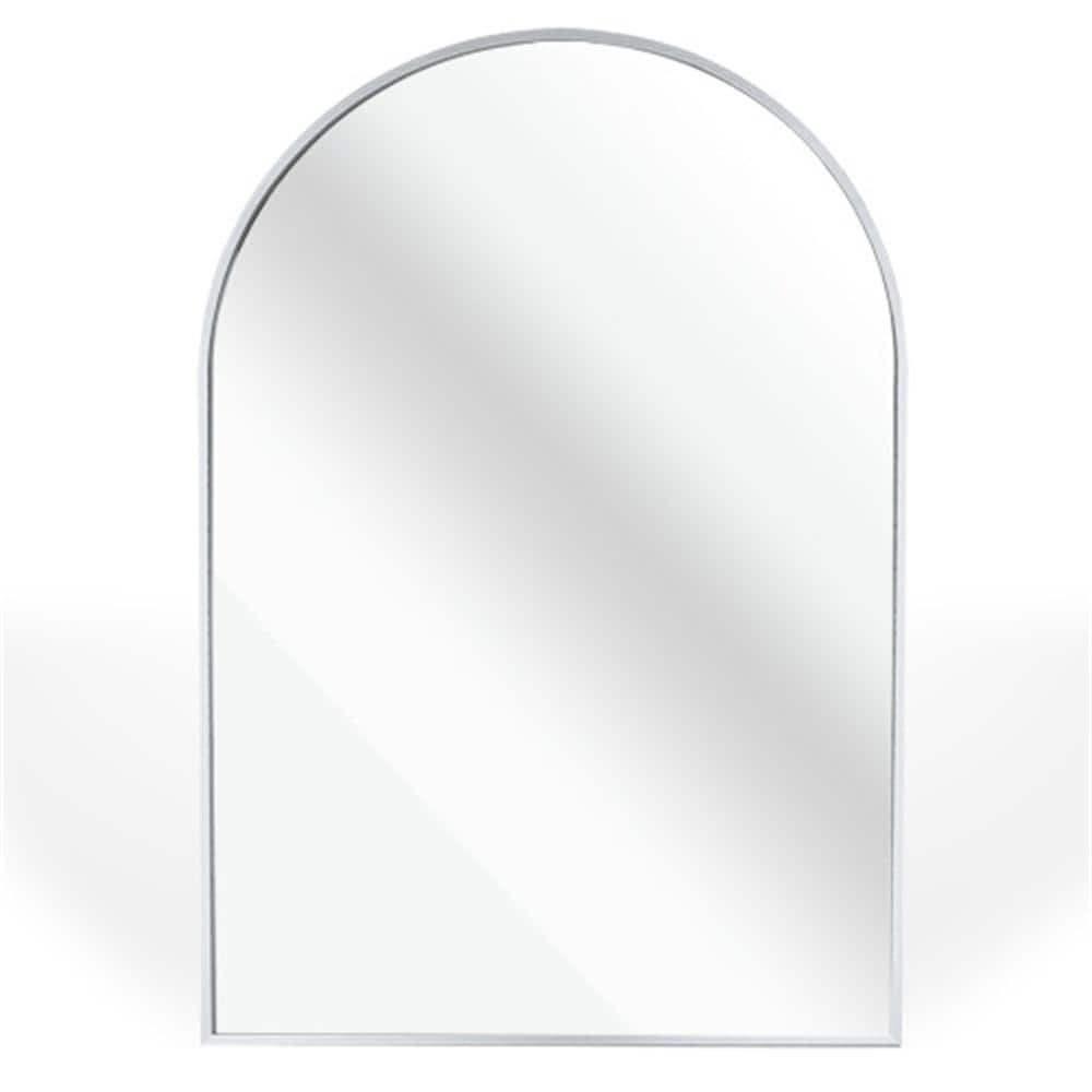 20 in. W x 30 in. H Silver Metal Arch Framed Wall Vanity Mirror, Wall-Mount