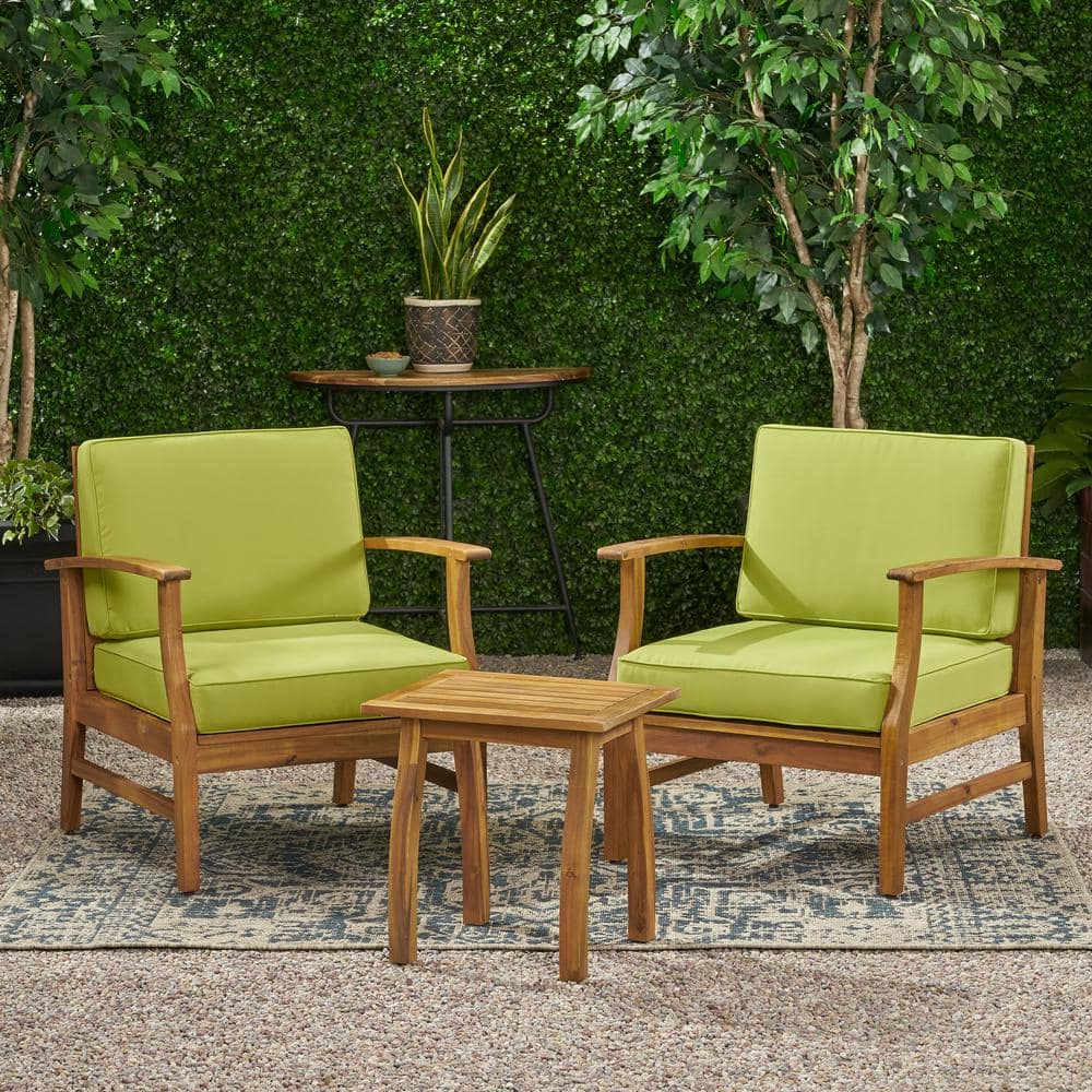 Teak Brown 2-Seater Acacia Wood Chat Set with Green Cushions