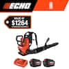 ECHO 56V 195 MPH 795 CFM Cordless Battery Backpack Blower w/Tube Throttle and (2) 5.0Ah Batteries and Dual Port Charger