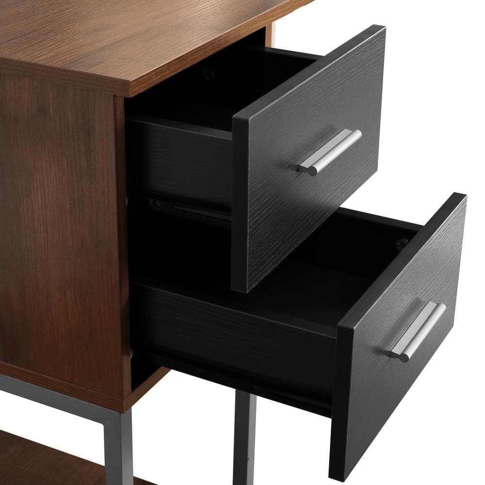Walnut Wood L-Shaped Gaming Computer Desk with Hutch and Drawer