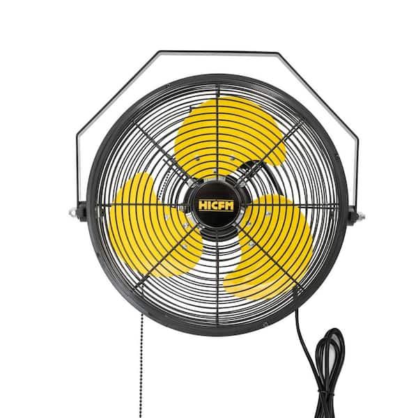 12 in. 3-Speeds Wall Fan in Yellow with IP44 Enclosure Motor, Metal Structure, 180-Degree Tilting, 6 ft. SJT Power Cord
