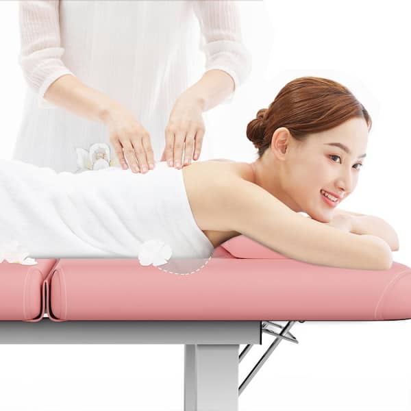 Unbranded 31.5 in. Pink Pu Leather Adjustable Height and Incline Segmented Structure Massage Table Modern Salon Beauty Bed