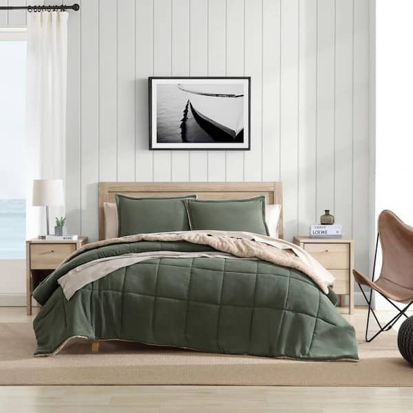 Nautica Beckett 2-Piece Dark Green Microsuede Twin Comforter-Sham Set