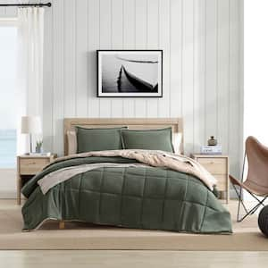 Beckett 3-Piece Dark Green Microsuede King Comforter-Sham Set