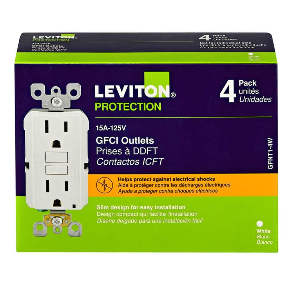 15 Amp White Duplex Self-Test Slim GFCI Outlet with Wall Plate (4-Pack)