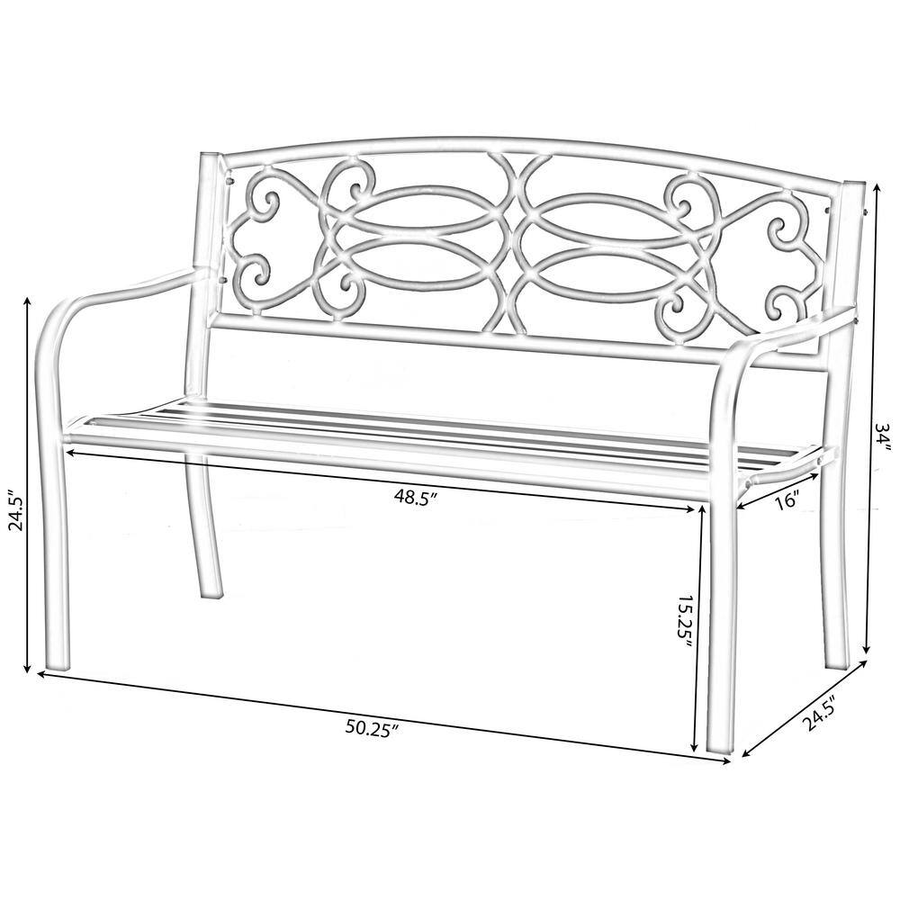 Gardenised Steel Outdoor Patio Garden Park Seating Bench with Cast Iron Scrollwork Backrest, Front Porch Yard Bench Lawn Decor