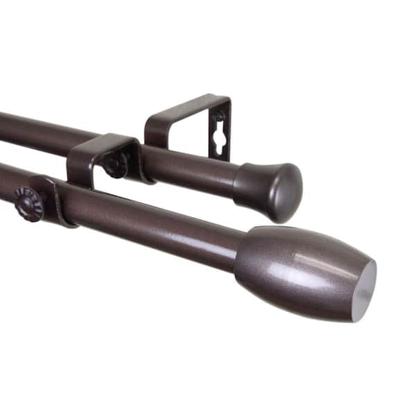 Rod Desyne 48 in. - 84 in. Cocoa Telescoping Double Curtain Rod Kit with Harley Finial