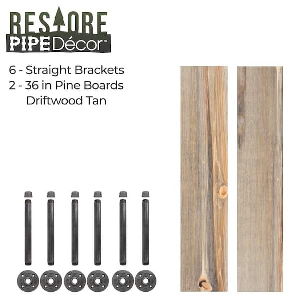 36 in. Riverstone Grey Wall-Mounted Rack with 5 Hooks — PIPE DECOR