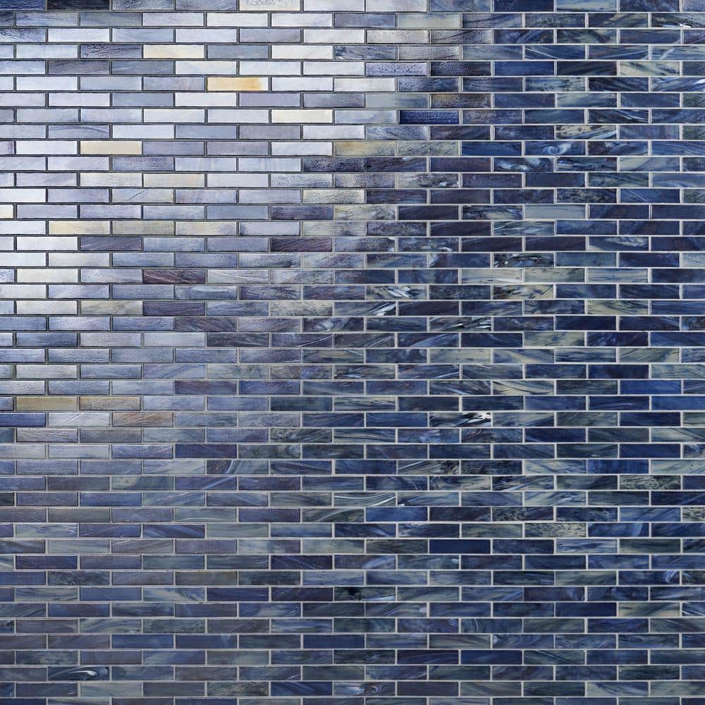 Sky Blue Polished Glass Mosaic Wall Tile 12-in x 12-in