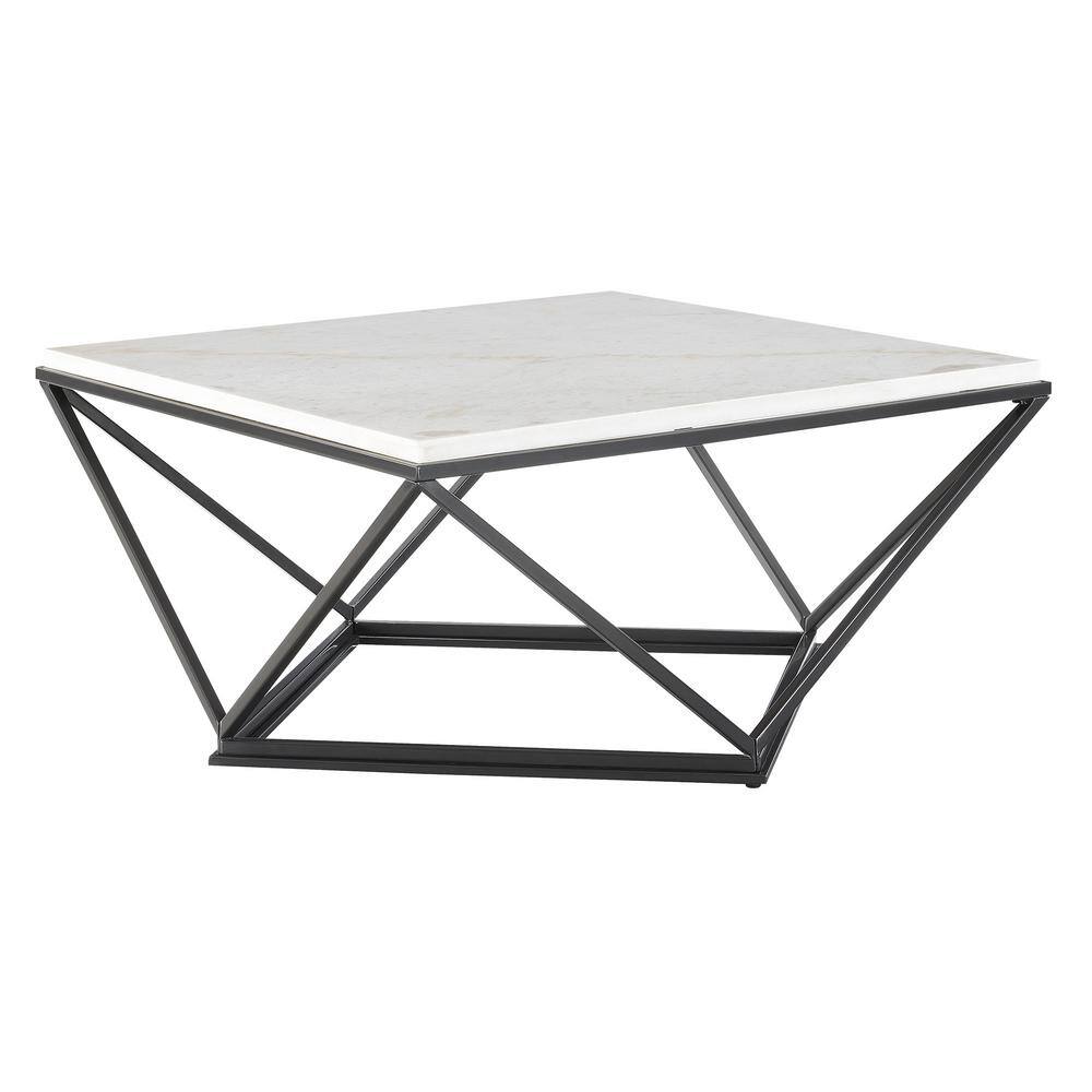 Conner White Marble and Black Metal 2-Piece Table Set