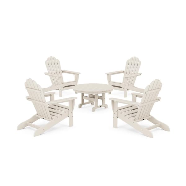 Trex Outdoor Furniture Monterey Bay 5-Piece Plastic Patio Conversation Set in Sand Castle Adirondack Chair