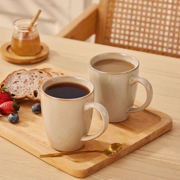 vancasso 16 oz. Brown Stoneware Mugs (Set of 4) Coffee Mug Set Tea Cups  with Handle for Cocoa Milk/Latte/Cappuccino VC-PLA-SMBN-4DBZ
