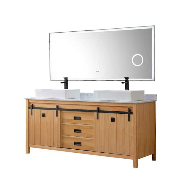 Direct vanity sink Da Vinci 72 in. W x 25 in. D x 36 in. H Double Bath Vanity in Oak with White Carrara Marble Top and LED Mirror