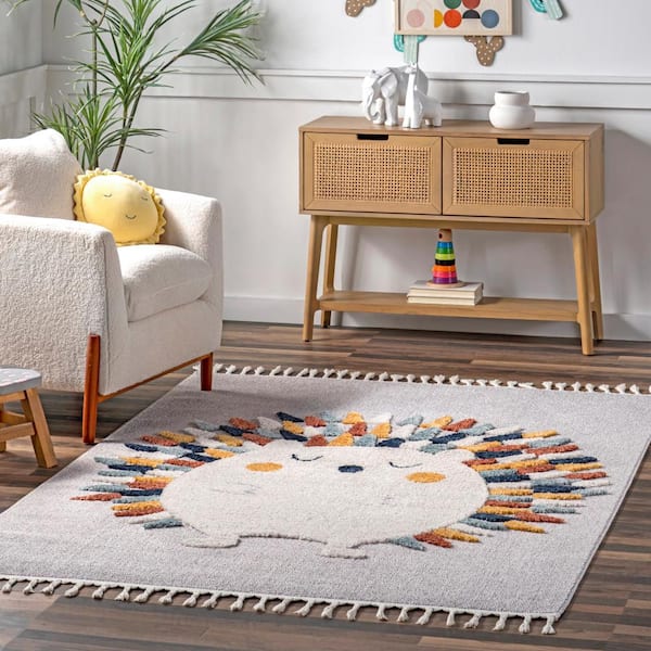 Amiah Hedgehog Multi 3 ft. x 5 ft. High-Low Kids Tasseled Multi Doormat Accent Rug
