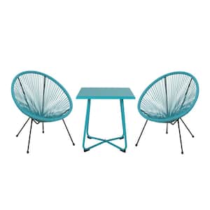 Blue Round Outdoor Woven Chair Conversation Set For Garden Pool (Set of 2)
