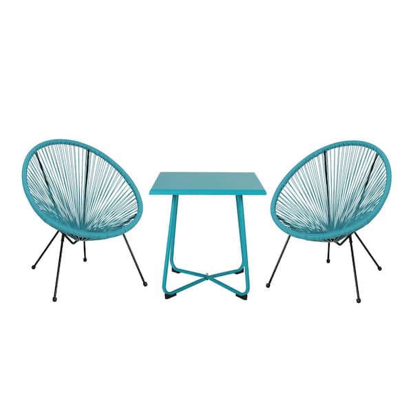 Runesay Blue Round Outdoor Woven Chair Conversation Set For Garden Pool (Set of 2)