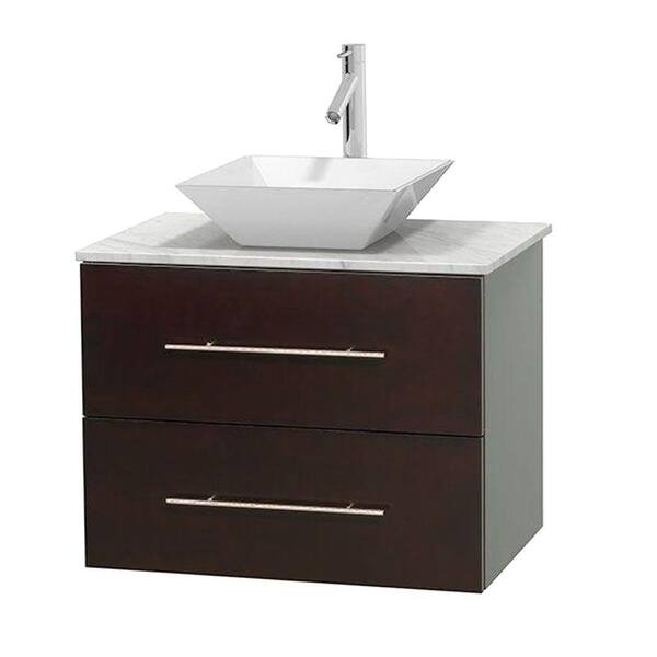 Wyndham Collection Centra 30 in. Vanity in Espresso with Marble Vanity Top in Carrara White and Porcelain Sink