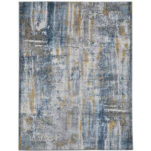 Cairo Blue/Gold 2 ft. x 3 ft. Contemporary Abstract Area Rug