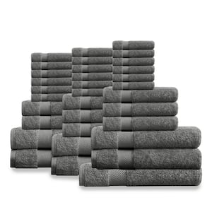 33-Piece Dark Grey Solid 100% Organic Cotton Luxuriously Plush Bath Towel Sets