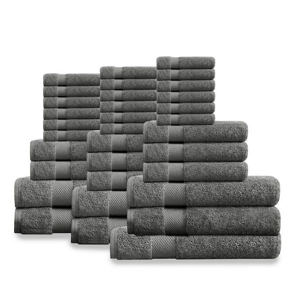 Delara 33-Piece Dark Grey Solid 100% Organic Cotton Luxuriously Plush Bath Towel Sets