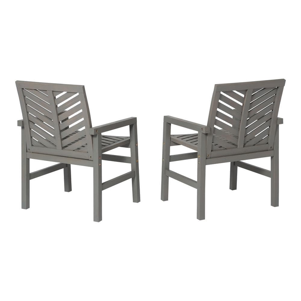 Traditional Acacia Wood Chevron Outdoor Chair Set in Gray