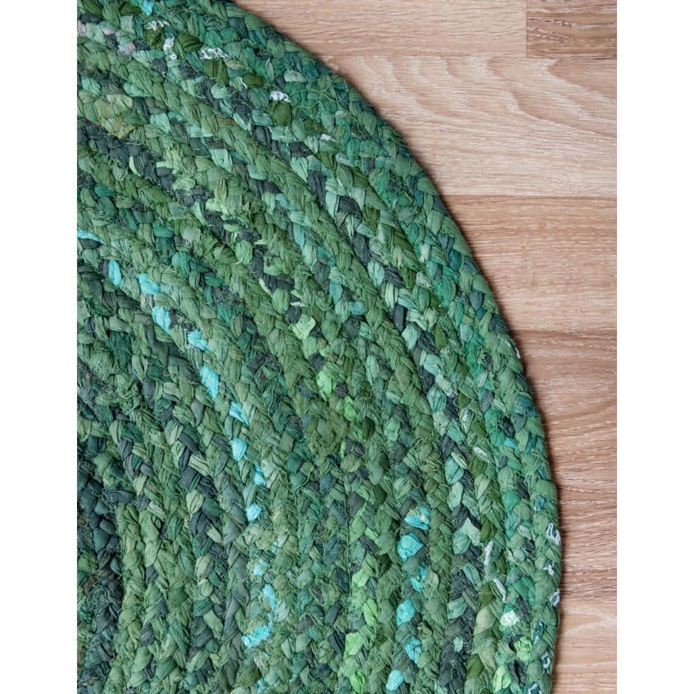 Handmade Eco-Conscious Braided Cotton 3x5 Oval Rug in Green and Turquoise