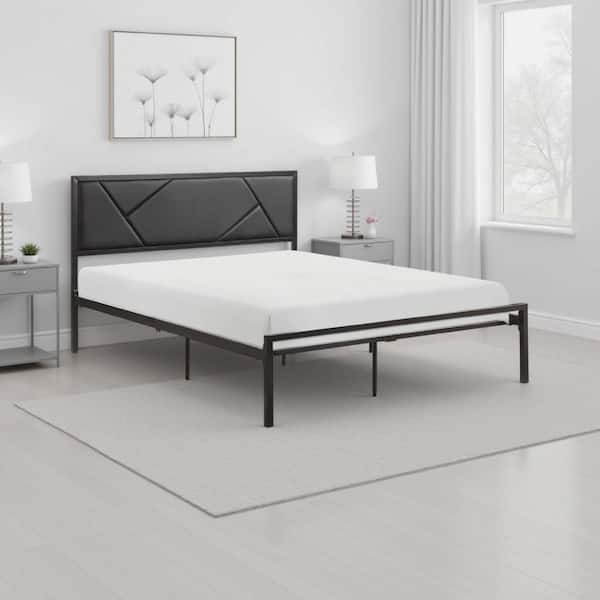 Benjara Nick Black Metal Frame Twin Size Platform Bed with Headboard