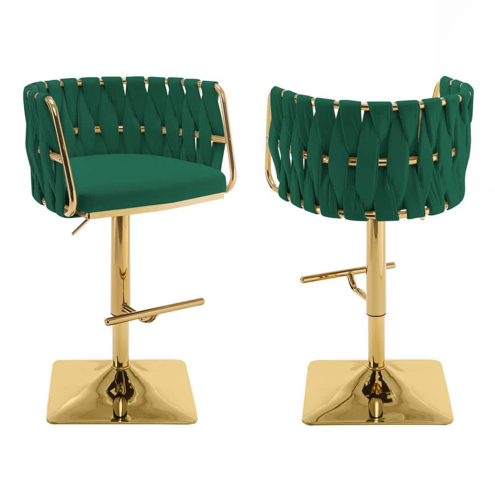 Debra 34 in. Upholstered Emerald Green Low Back Gold Metal Frame Adjustable Bar Stool with Velvet Fabric (Set of 2) price history on PriceWatchPro