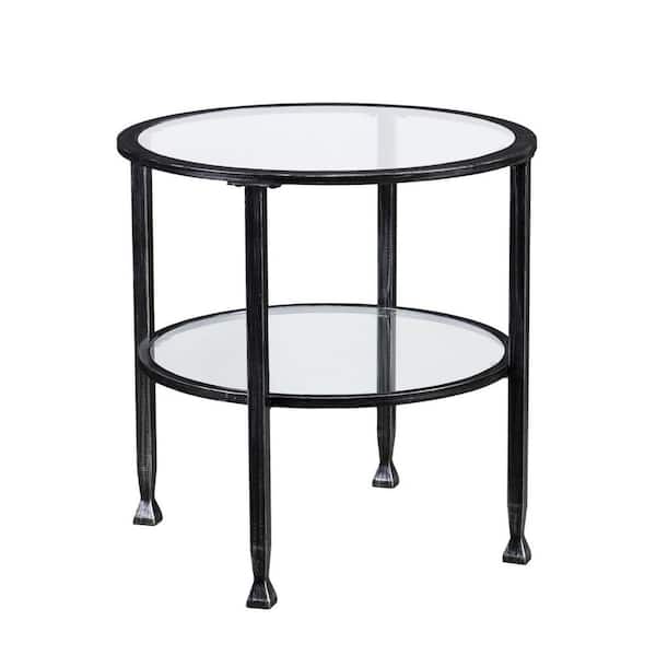 HomeRoots Bernadette 24 in. W Black 24 in. L Round Glass End Table with 1 -Piece