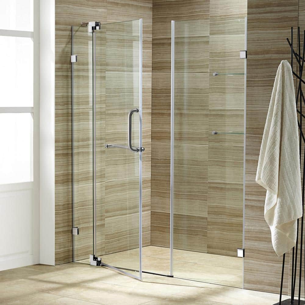 Pirouette 48" Frameless Clear Glass Pivot Shower Door with Black Hardware
