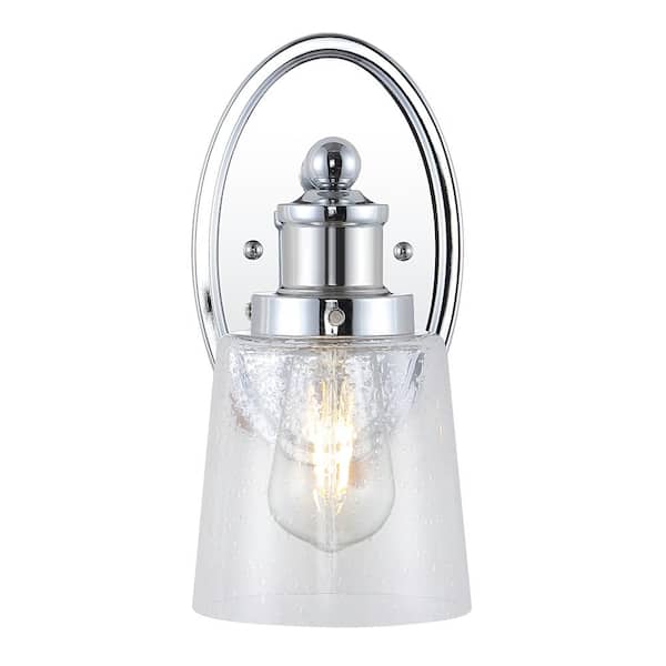 Beverly 5 in. 1-Light Iron/Seeded Glass Classic Cottage LED Chrome Vanity Light