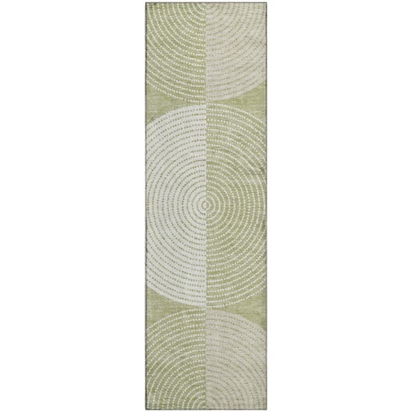 Mayfield Premium Machine Washable Abstract AMF2281 Aloe 2 ft. x 7 ft. Runner Rug