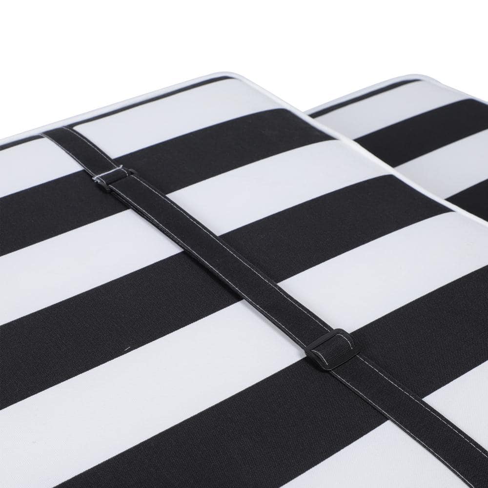 Black and White Striped Outdoor Chaise Lounge Cushion
