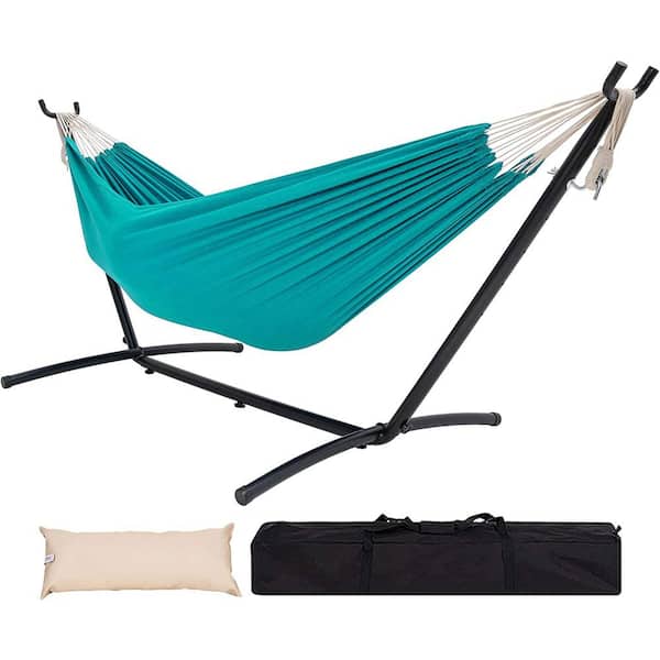 Unbranded 9 ft. 2-Person Hammock with Steel Stand Includes Portable Carrying Case, 450 lbs. Capacity (Black White)