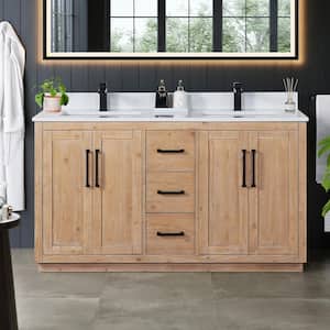 Cicero 60 in. W x 22 in. D x 33 in. H Double Sink Freestanding Bath Vanity in Brown with White Engineered Stone Top