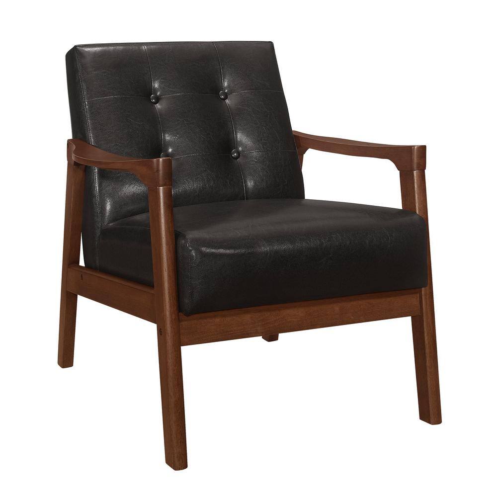 Kyrie Dark Brown Faux Leather Solid Wood Accent Chair 1050DB1 The Home Depot