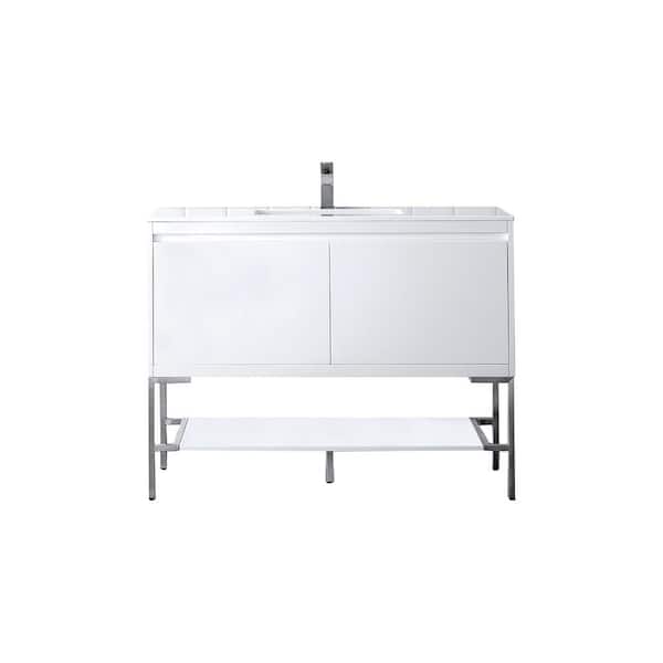 Mantova 47.3 in. W x 18.1 in. D x 36 in. H Single Bathroom Vanity Glossy White and Glossy White Composite Stone Top