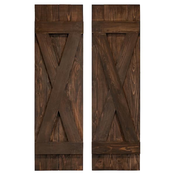 Dogberry Collections 14 in. x 54 in. X Wood Board and Batten Shutters Pair in Coffee Brown