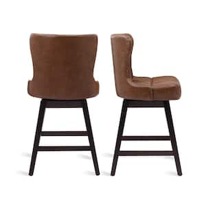 Zola 26 in. Dark Brown Wood Frame Counter Bar Stool Faux Leather Upholstered Swivel Bar Stool Set of 6