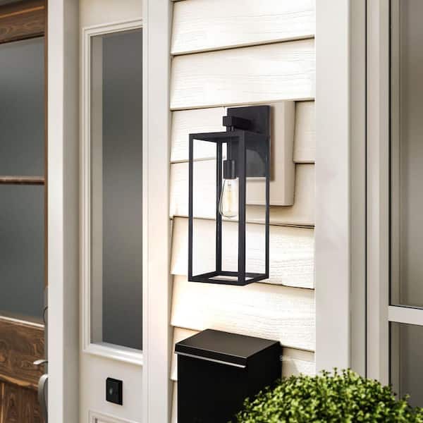 21'' H 1-Light Outdoor Wall Light Lantern Sconce with Matte Black Finish and Clear Glass Shade, 1*E26