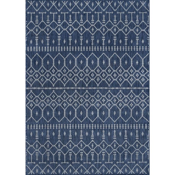Veranda Geometric Navy 9 ft. x 12 ft. Indoor/Outdoor Area Rug