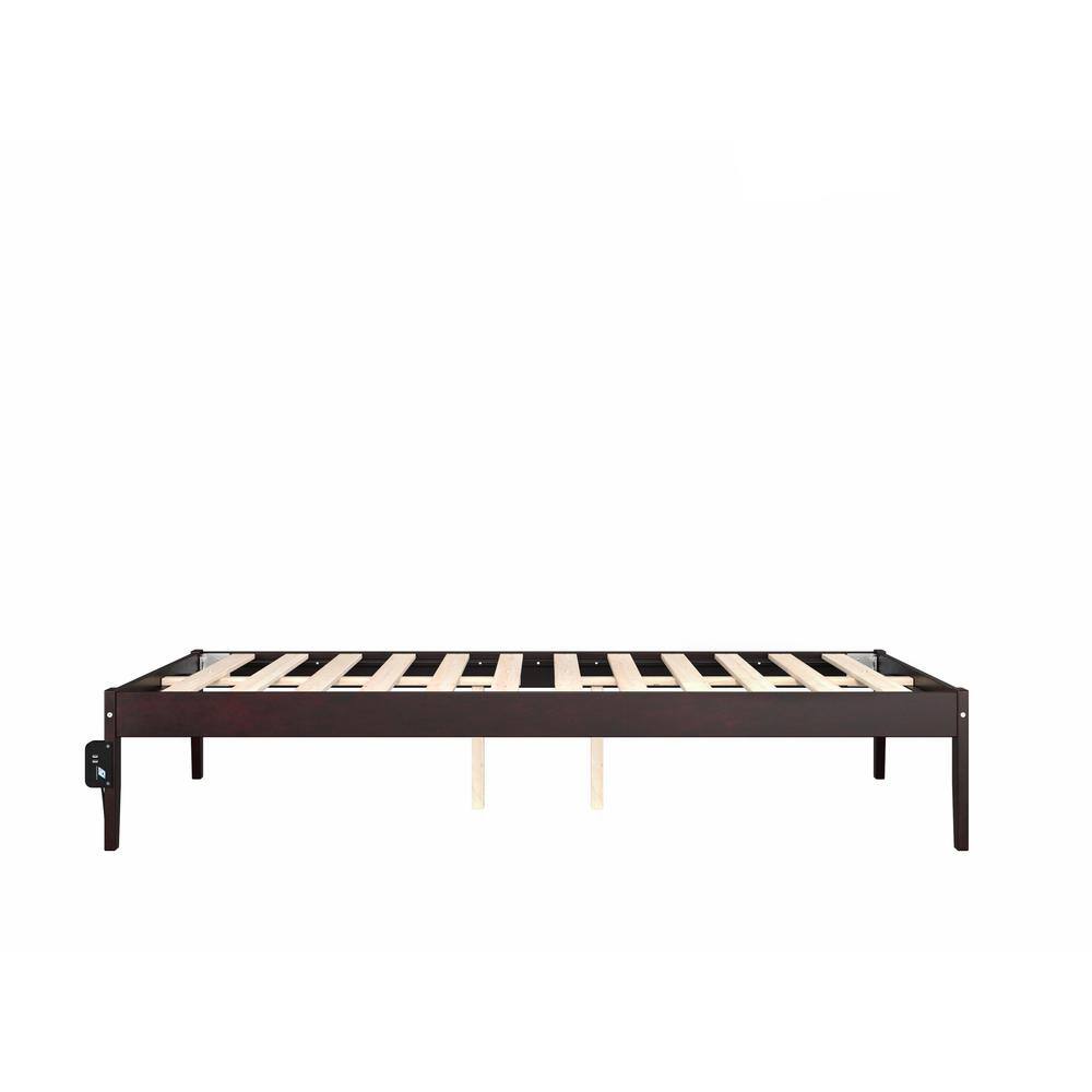 Espresso Wood Full Platform Bed with Charging Station